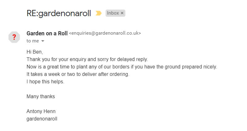 review of garden on a roll customer service
